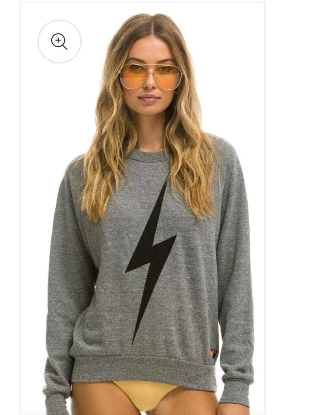Aviator Nation Gray Off-Shoulder Sweatshirt with Black Lightning Bolt